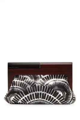 TRINA TURK Sunset Soiree Leather Clutch METALLIC LEATHER + WOOD Purse NWT ($298) - Image 1 of 3