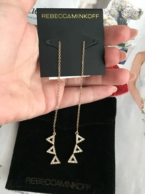 Brincos Rebecca Minkoff 4" de comprimento com cristais folheados a ouro 12k 100% autêntico NOVO - Imagem 1 de 4