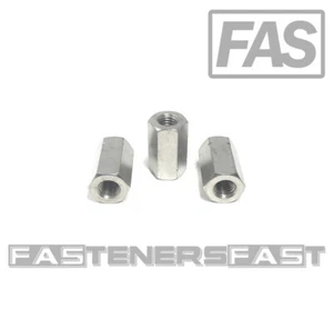 (2) M10-1.50 Stainless Steel DIN6334 Metric Hex Coupling Nuts (30mm Long) A2-70 - Picture 1 of 5