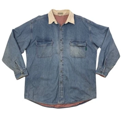 Vintage Guess Jean Shirt Mens M Medium Blue Denim Cotton Houndstooth Lined - Image 1 of 4