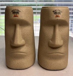 Menge X2 Malibu Rum Osterinsel Moai Becher Tiki Karibik Kunststoff Kontur Flaschen - Bild 1 von 2