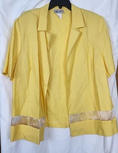 Vtg Kathie Lee Yellow Linen Blend Short Sleeve Collar Open Cardigan Blazer Sz 20 - Picture 1 of 7