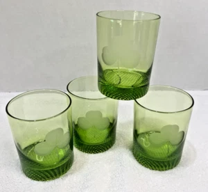 Juego de 4 vasos Neiman Marcus grabados 3 hojas trébol rocas verdes ¡difíciles de encontrar! - Imagen 1 de 3