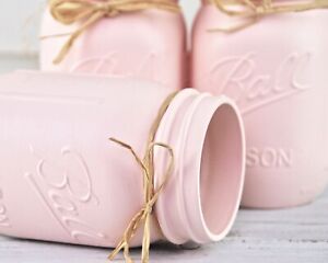 Light pink hand-painted mason jar spring wedding centerpiece decorations