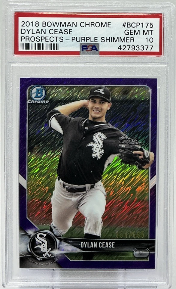 Dylan Cease Rookie PSA 10 -2018 Bowman Chrome Prospects Purple Shimmer /655 - Image 1 of 4