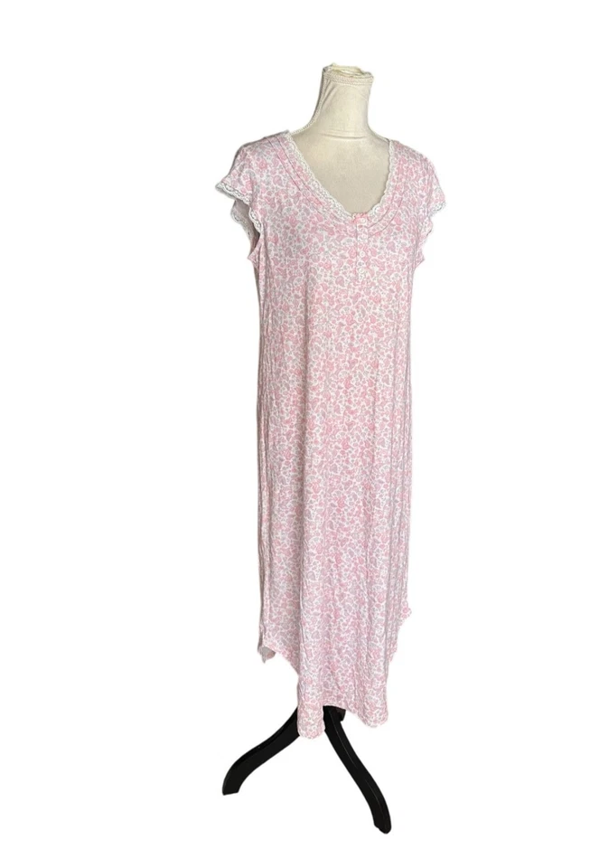 Roupa de dormir Miss Elaine paisley floral acabamento em renda malha longa rosa tamanho P - Imagem 1 de 4