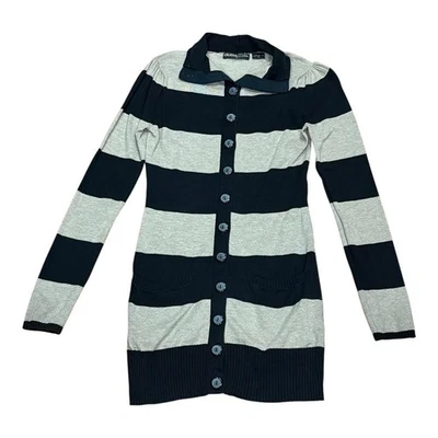 Suéter Guess Jeans para Mujer XS Negro Gris Rayas Abotonadas Cárdigan Largo Bolsillos Foto 1 de 4