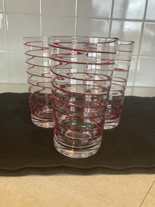 3er Set mundgeblasene klare rote Wirbel Glas Becher 5,75 Zoll hoch - Bild 1 von 11