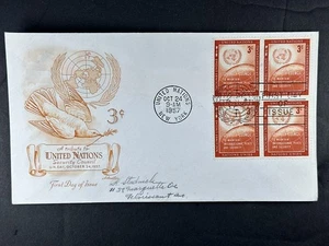 UN FDC 1957 3c 4er Block Sicherheitsrat 1957 Artmaster Ersttagsbrief a436 - Bild 1 von 2