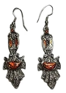 Earrings Art Deco Silver Hook with Bronze Sunset Accents 2" - Picture 1 of 4