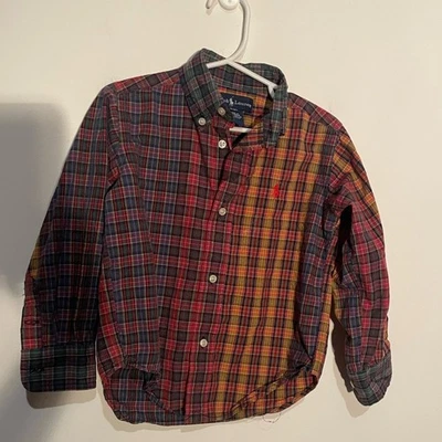 Ralph Lauren Polo Child's BoyLS Shirt Plaid Multi Color red Horse size 3T - Image 1 of 4