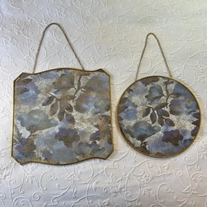 Vintage 90s Wall Decor Set of 2 Boho Floral Art Brass Frame Hanging Mirrors - Picture 1 of 3