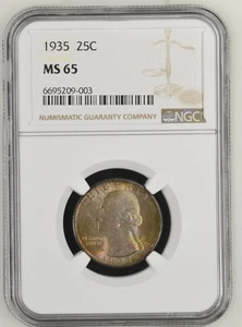 1935 Washington Quarter NGC MS-65 COLOR! Rainbow Toning - Picture 1 of 3