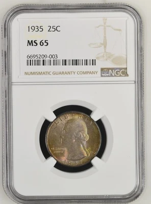 1935 Washington Quarter NGC MS-65 COLOR! Rainbow Toning - Image 1 of 3