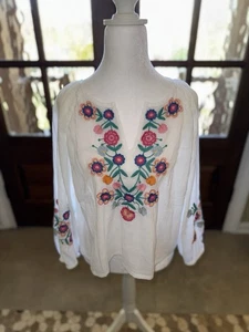Blusa Talbots Boho Manga Larga Mujer M Floral Bordada Transparente Ligera - Imagen 1 de 7