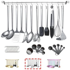 Stainless Steel Kitchen Cooking Utensils Set 37 Pieces Tool Gadgets With Holder - Picture 1 of 8