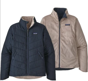 Patagonia Blue Gray Reversible Snow Flower Jacket Girls Fleece Lined Sz. M/L - Picture 1 of 9