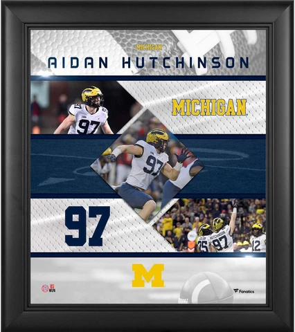 Aidan Hutchinson Michigan Wolverines Framed 15" x 17" Stitched Stars Collage Cover