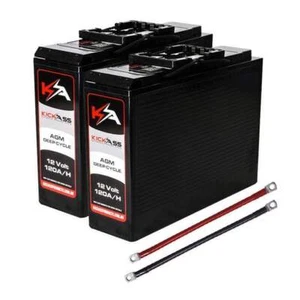 KickAss Twin 12V 120Ah Slimline Deep Cycle AGM Battery Bundle with Linking Cable - Picture 1 of 4