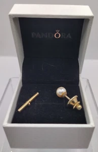 Tie Tack 14K Yellow Gold-Plated Faux Pearl with Chain - Picture 1 of 11