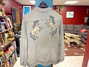 90s Denim Jacket With  2 Horses In The Back Lularoe -AWESOME - Picture 1 of 11