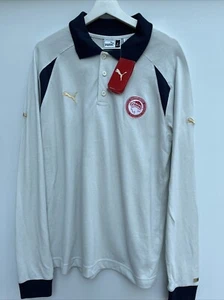 OLYMPIAKOS Football Polo Shirt Puma Long Sleeve Beige Mens Large L BNWT - Picture 1 of 11