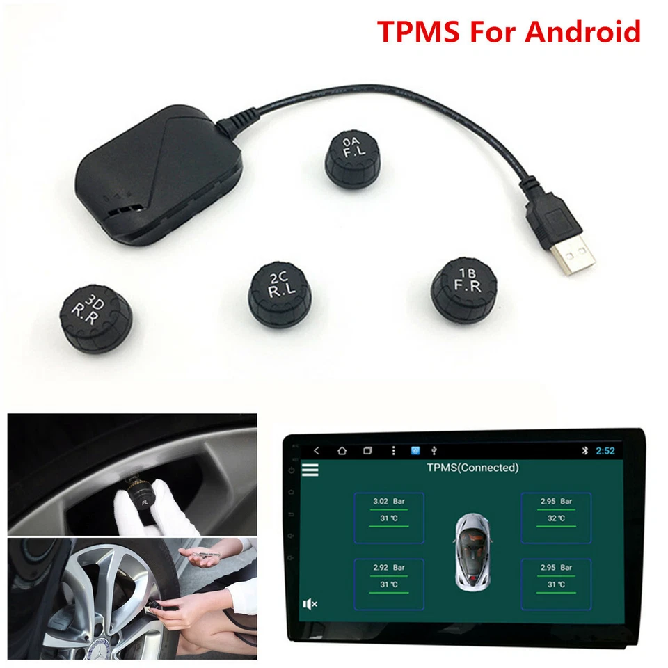Sensor externo USB TPMS sistema de alarme monitoramento de pressão de pneus de carro para Android - Imagem 1 de 4