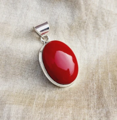 Colgante de piedras preciosas de coral hecho a mano de plata de ley 925 colgante de regalo de cumpleaños SD31 Foto 1 de 4