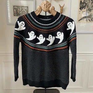 Boutique Brand Fair Isle Ghost Crewneck Sweater Black L - Picture 1 of 5