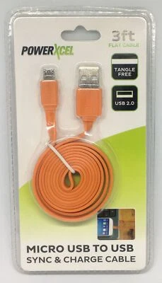 PowerXcel 3ft Micro USB to USB Sync & Charge Cable Orange - Image 1 of 2