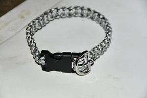 13.5 inch handmade dog collar. black white and silver. - Picture 1 of 3