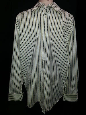 BRANDOLINI Mens Long Sleeve Button Front Shirt SZ 41-16 White Black Beige Stripe - Image 1 of 4