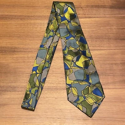 Corbata Gianni Versace Vintage 100% Seda Verde / Azul Multi Patrón Made in Spain - Imagen 1 de 4