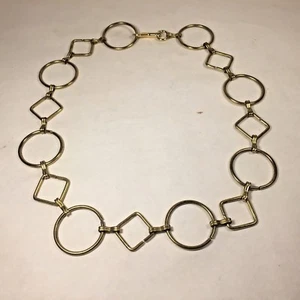 Vtg Retro Mod Metal BELT Necklace Geometric Shape Square Circle Gold Tone CHUNKY - Picture 1 of 6