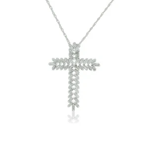 0.70ct Natural Baguette Diamond 925 Silver Cross Slider Pendant Necklace - Picture 1 of 7