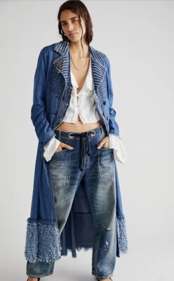 Chaqueta Larga Free People Denim Punk Volantes Dobladillo en Niveles Plumero XS Foto 1 de 4