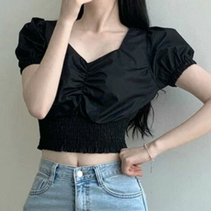 Women Basic T Shirt Crop Top Lolita Bubble Short Sleeve Blouse Punk Gothic Black - Picture 1 of 10