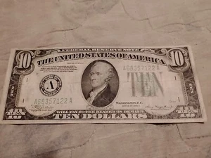 1934-A $10 DOLLARS FED RESERVE NOTE Boston Slight Misalignment Crisp A68357122A - Picture 1 of 4