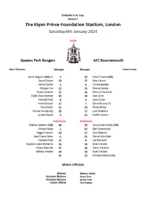 Queens Park Rangers v AFC Bournemouth 06-01-24 FA Cup 3 Unofficial Team Sheet - Picture 1 of 1