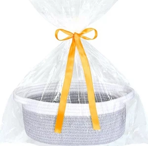Brand New Small  Cotton Woven Basket with Gift Bag and Ribbons 12" x 8" x 5" - Picture 1 of 3