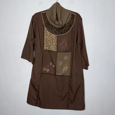 Sacred Threads Women’s Cowl Neck Shift Dress Floral Embroidery Boho Hippie XL - Image 1 of 4