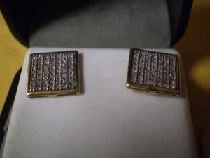 Pair of 10K Yellow Gold Ladies 49 Diamond Square Earrings w/Backs      1.7 grams - Picture 1 of 4