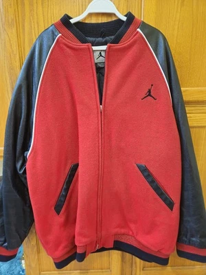 AIR JORDAN WOOL/LEATHER 23 JUMPMAN VARSITY JACKET RED/BLACK MENS 3XL Wings - Image 1 of 4