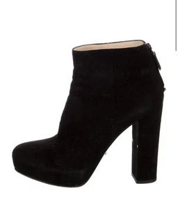 Prada Authentic Solid Black Suede Leather Block High Heel Boots Booties 8 - Picture 1 of 8