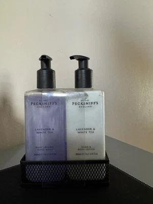 Pecksniffs Lavender & White Tea Hand Wash, Hand & Body Lotion Set 300ml Each - Image 1 of 2