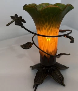 Andrea by Sadek Dragonfly Lamp Night Light W/Tulip Fluted Glass Shade 7” - Picture 1 of 19