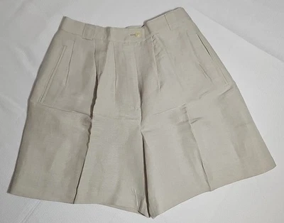 Vintage 1980s Giorgio Sant'Angelo Pleated Linen Blend Beige Shorts S8 Egypt - Image 1 of 4