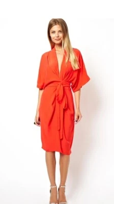 Vestido midi naranja quemado con cinturón Obi talla 10 de Asos para mujer Foto 1 de 4