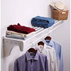 EZ Shelf Closet Shelf/Rod 30"-50"W Expandable Fixed Mount Steel White Organizer - Picture 1 of 3