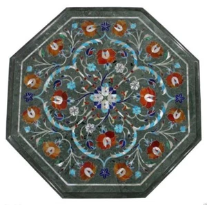 Mesa de mármol de 12" con incrustación de piedras semipreciosas arte artesanía trabajo decoración del hogar - Imagen 1 de 3